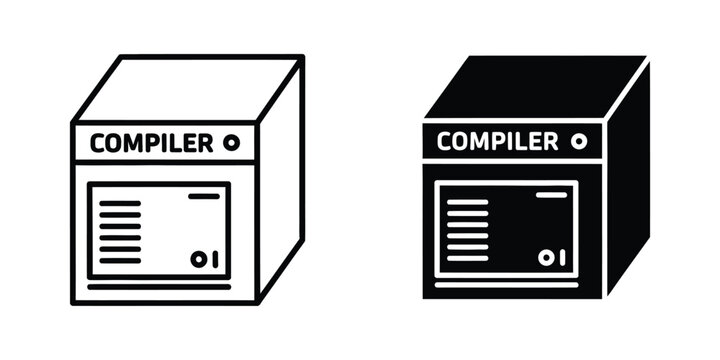 Compiler object icon in flat and line style with white background representing software development