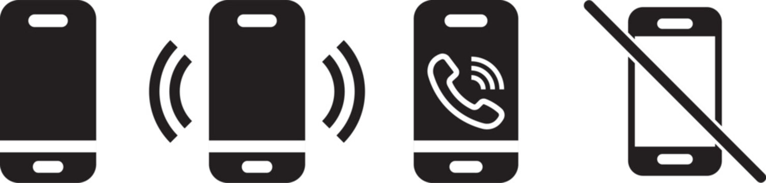 phone call and mobile communication line icons set, telephone incoming outgoing missed call voice mail mute silent ring smartphone message chat and contact vector outline icon. Phone icons collection