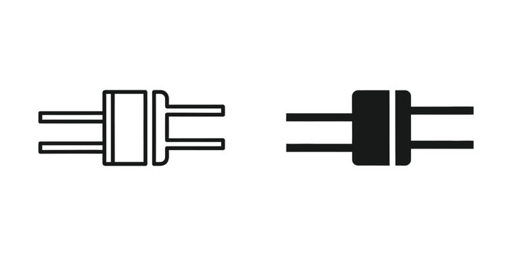 Two electronic diode icons side by side in outline and filled styles on white background