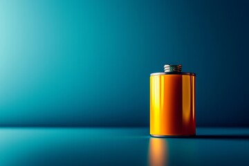Fototapeta premium A glossy orange canister stands alone against a striking blue background, emphasizing themes of industrial design and contemporary aesthetics in a minimalist composition.