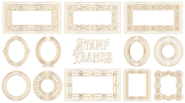 Set of elegant vintage gold stamp frames for decoration.