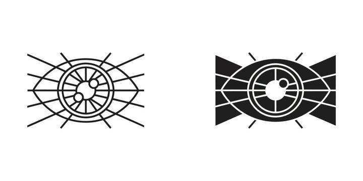 Abstract eye icon with radiating lines during a digital scan for futuristic technology concepts