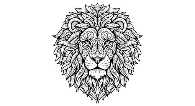 Ornate lion head with floral patterns zentangle coloring page.
