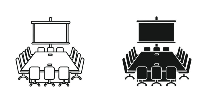 Modern boardroom with projection screen and chairs set for a corporate meeting