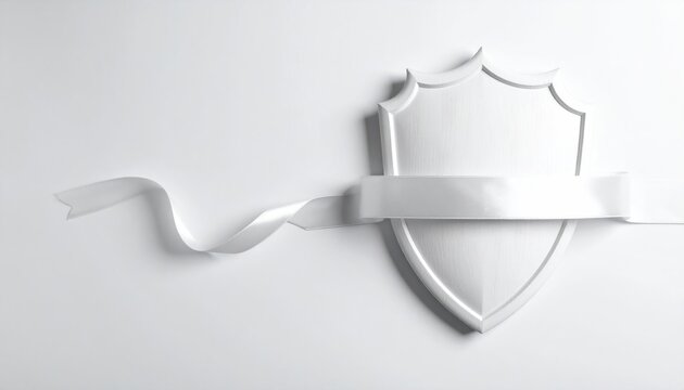 Monochrome Shield with Ribbon - Symbol of Protection and Security.