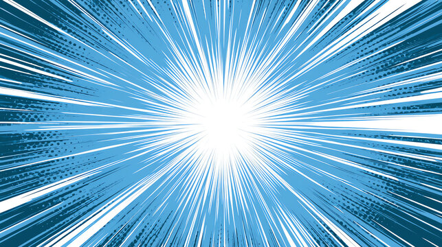 Dynamic blue burst of light radiating outward, creating a sense of speed and energy, perfect for backgrounds.