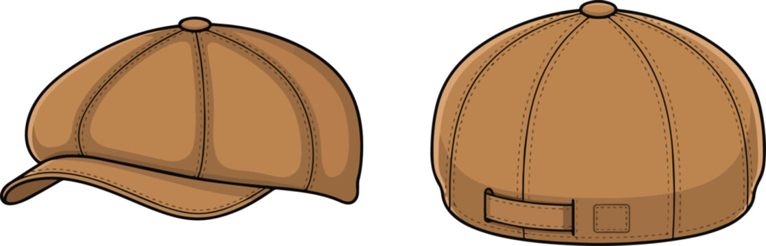 Brown baseball cap front and back view isolated on transparent background