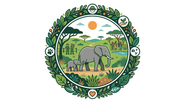 Elephant Family Safari in African Savannah with Nature Conservation