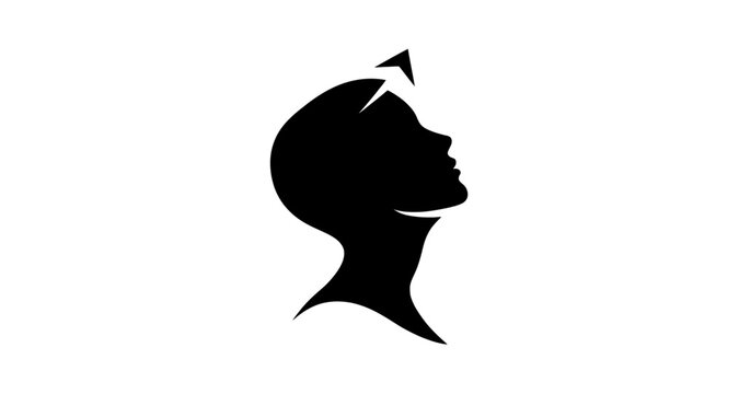 Woman s face silhouette with upward arrow on transparent background