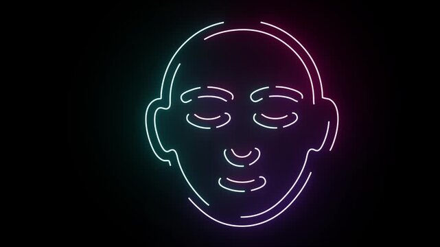 Minimalist Human Face Outline Animation Featuring Pulsating Neon Gradients in Shades of Electric Blue and Vivid Pink Against a Solid Deep Black Background for Modern Digital Design and Abstract Graphi
