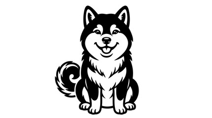 Black and white cartoon husky dog sitting illustration. © ombg