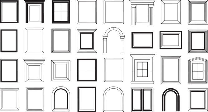 A curated selection of architectural frames and openings including windows, arches, and doorways in various styles