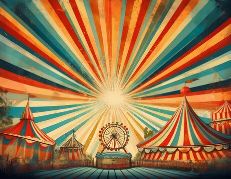 colourful grunge retro burst vintage summer circus and carnival background