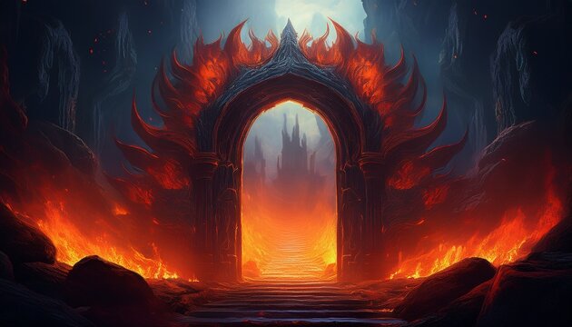 gateway to hell portal to the underworld dark portal in hell surrounded by flames