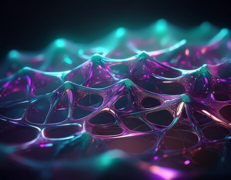 glowing polymer lattice structure in dark purple and teal tones for scientific research and enterprise applications