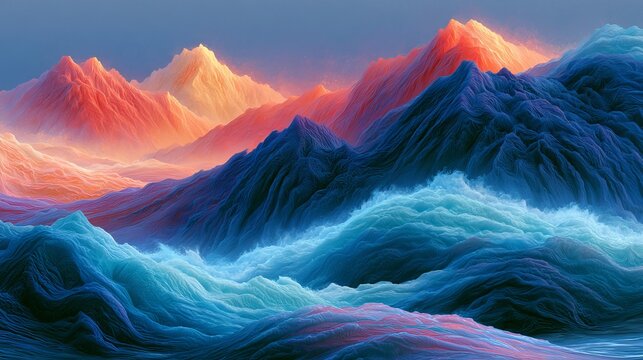 Dreamlike Colorful Mountain Range at Sunrise.