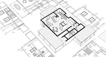 Fototapeta premium residential house architectural sketch 3d illustration