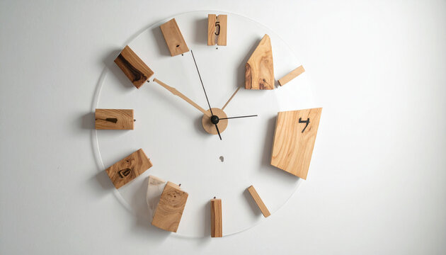 Modern Minimalist Wall Clock with Natural Wood Blocks