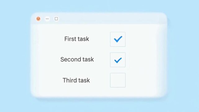 A clean, modern to-do list interface displayed on a frosted glass window with a light blue background, showing two completed tasks and one pending.