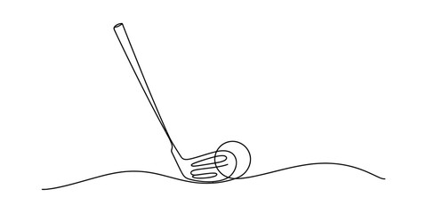 Continuous single line drawing of a golf club hitting a golf ball on the grass course Vector, illustration © SMCM Vector