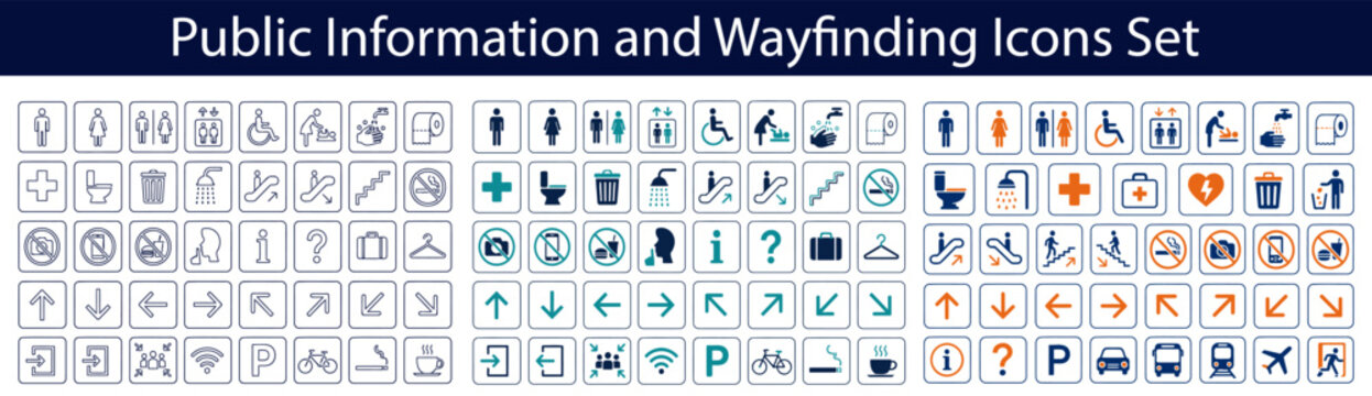 Public information and wayfinding icons set