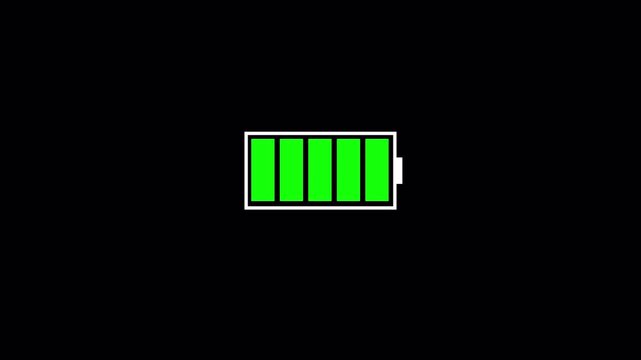 The  battery charging icon animation video power full battery. Battery charging animation from 0 to 100% On a transparent Background. 4k video animation