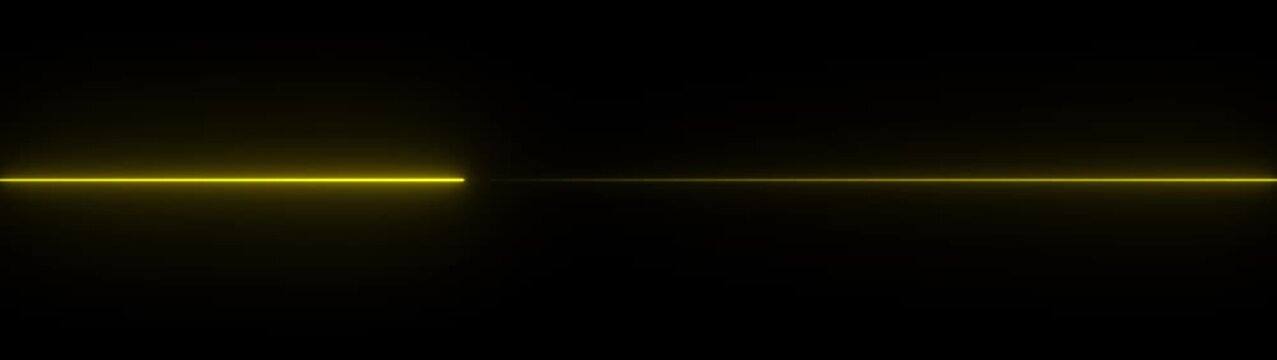 Abstract horizontal glowing green neon line on reflection bright clean.Straight neon lazer line color red black background.