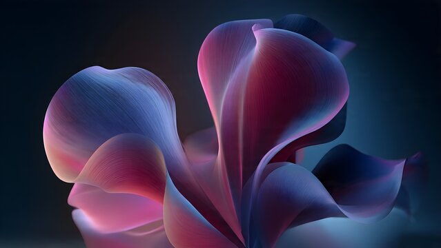 Abstract flowing fabric with vibrant pink and purple hues creates dynamic organic shapes against a dark gradient backdrop suitable for futuristic design and creative art projects