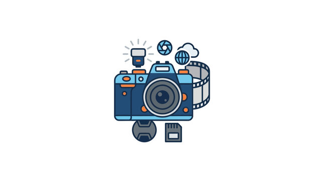 Creative Digital Camera with Film Roll and Memory Card Illustration