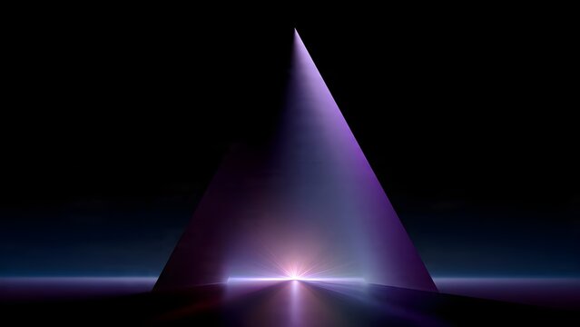Abstract shimmering light cone emanates upwards from a dark reflective surface creating a vibrant spectral glow and ethereal atmosphere perfect for science technology or conceptual design themes