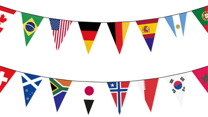 Fototapeta premium Colorful triangular bunting flags hanging in a festive outdoor display