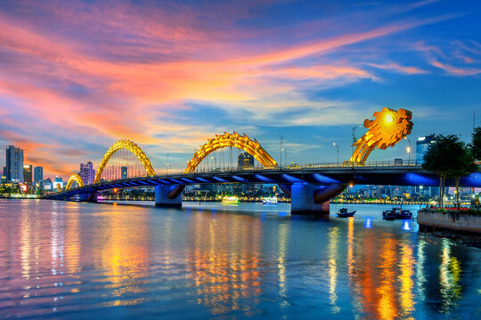 Dragon bridge at twilight in Da nang, Vietnam.