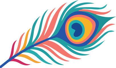 Vibrant exotic peacock feather vector illustration, elegant colorful decorative bird plumage icon © Rove