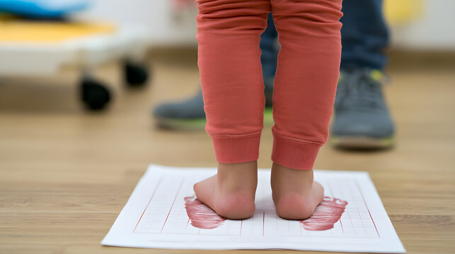 during the podiatrist's examination of the child's flatfoot or flatfoot posture at the clinic, an orthopedic diagnosis is performed to promote healthy walking and support development