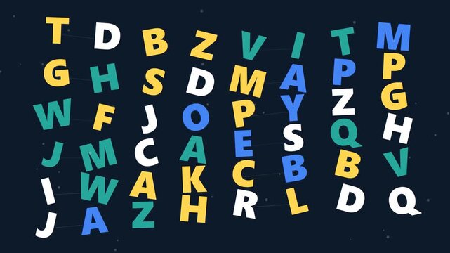 Alphabet Grid Animation with Dynamic Colorful Letters Wiggling on a Dark Background for Education