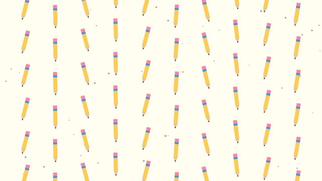Pencils Animated Seamless Looping Background Pattern for Education and Creative Projects with Colorful School Supplies