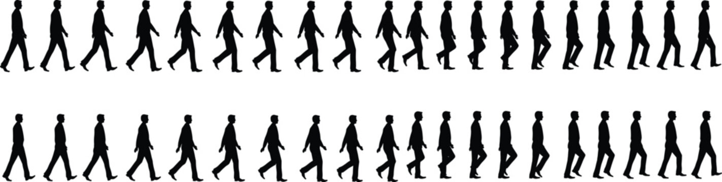 Walking Man Silhouette Sequence Set with Motion Cycle Poses