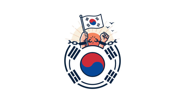Handcuffed Arms Breaking Free Holding South Korean Flag Symbol