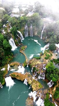 Arial view of Th&aacute;c Bản Giốc waterfalls
