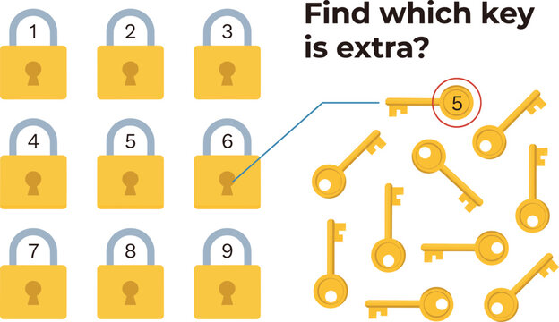 Find which key is extra educational puzzle game for kids logical thinking match padlocks with keys vector illustration
