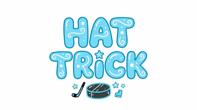 Hat trick sports graphic illustration with ice hockey stick, puck, and stars