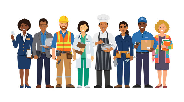 Group of people with different professions and careers profession business construction delivery