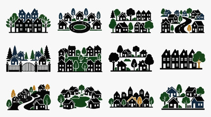 Elegant Village Skyline Illustrations. © Yutub