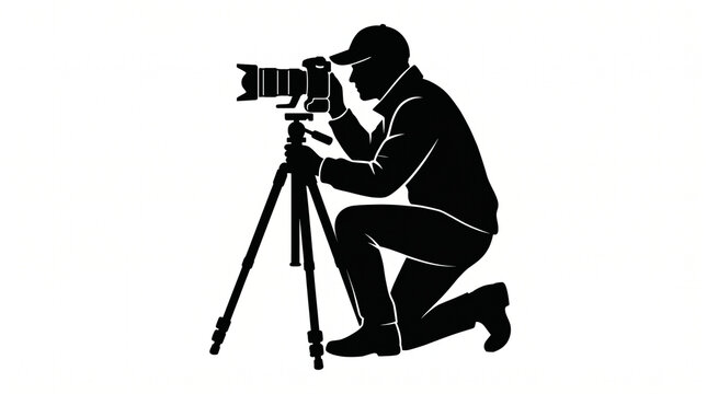 Photographer Silhouette Vector Illustration with Camera on Tripod