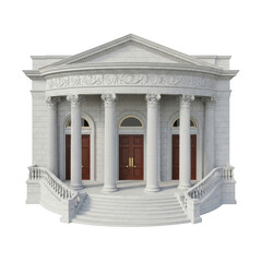 Obraz premium Classical white building facade with red door and columns isolated on transparent background