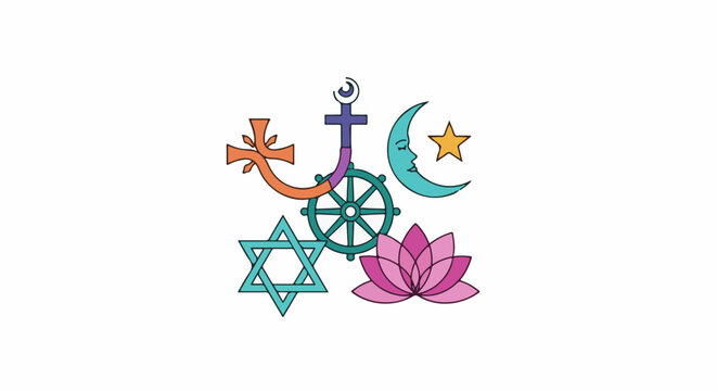 A colorful arrangement of religious symbols