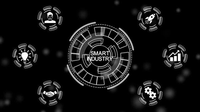 Smart industry 4.0 manufacturing technology concept. a futuristic holographic advanced HUD circle platform Business, Technology.