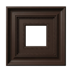 Fototapeta premium Dark wooden picture frame with empty center space isolated on transparent background