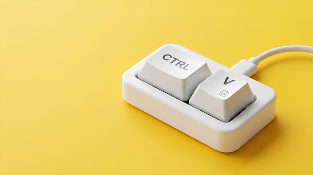 A copy and paste device with Ctrl and V keys on a yellow background