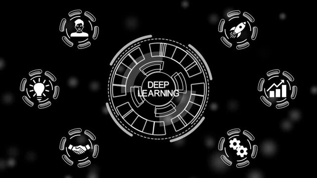 Deep learning artificial intelligence neural network. Technology, Internet and network concept. a futuristic holographic advanced HUD circle platform Business, Technology network .